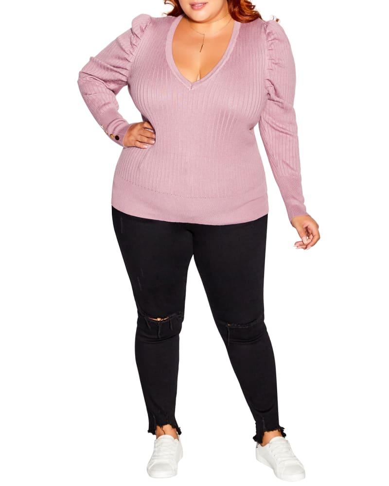 Front of a model wearing a size XXS JUMPER REBEL ROCK in Pink by City Chic. | dia_product_style_image_id:252472